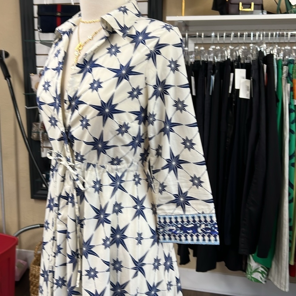 Le Sirenuse Positano NWT Lucy Blue Starburst Printed Cotton Sun Dress Size 38/2 - Picture 3 of 8